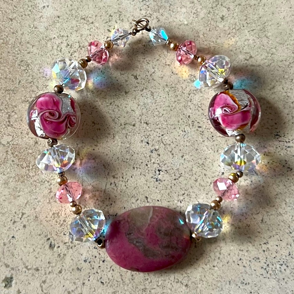 Elegant Vintage Pink Stone Handmade Bracelet